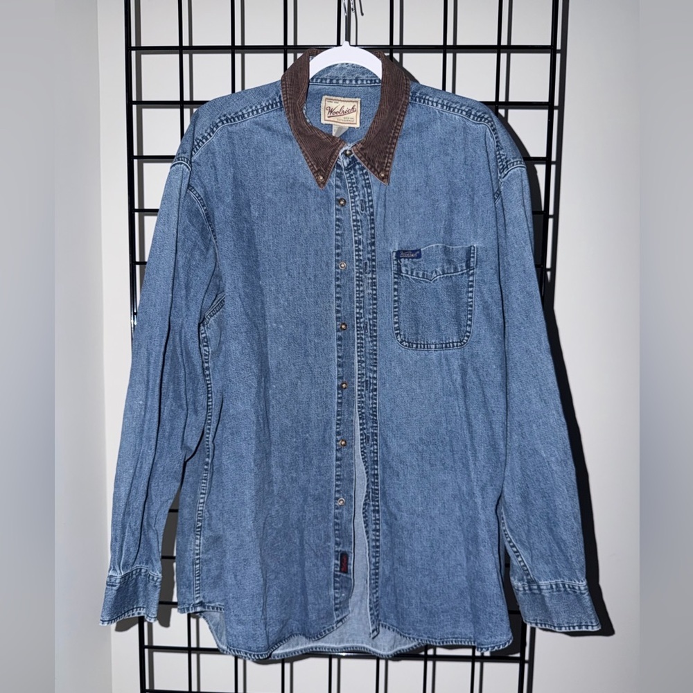 Woolrich Denim Shirt with Brown Corduroy Collar